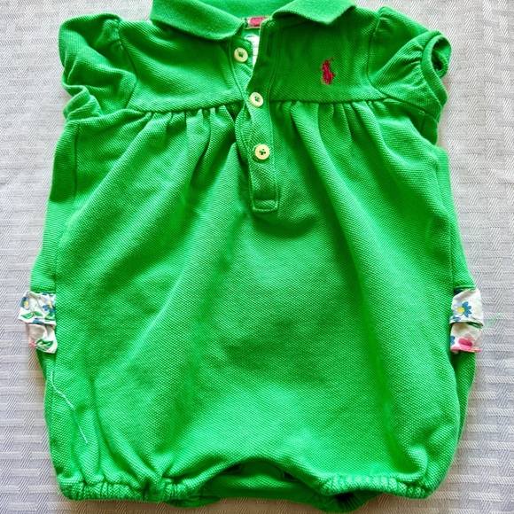 Ralph Lauren Other - Ralph Lauren Baby Girl Green Polo Romper 3M Floral Ruffle One-Piece Spring